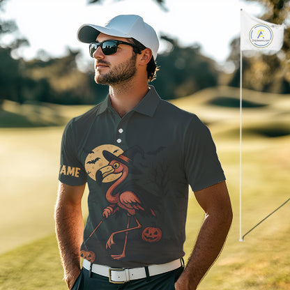 Halloween flamingo Mens golf polo shirt custom Halloween golf tops for men, unique golf gifts NQS10378