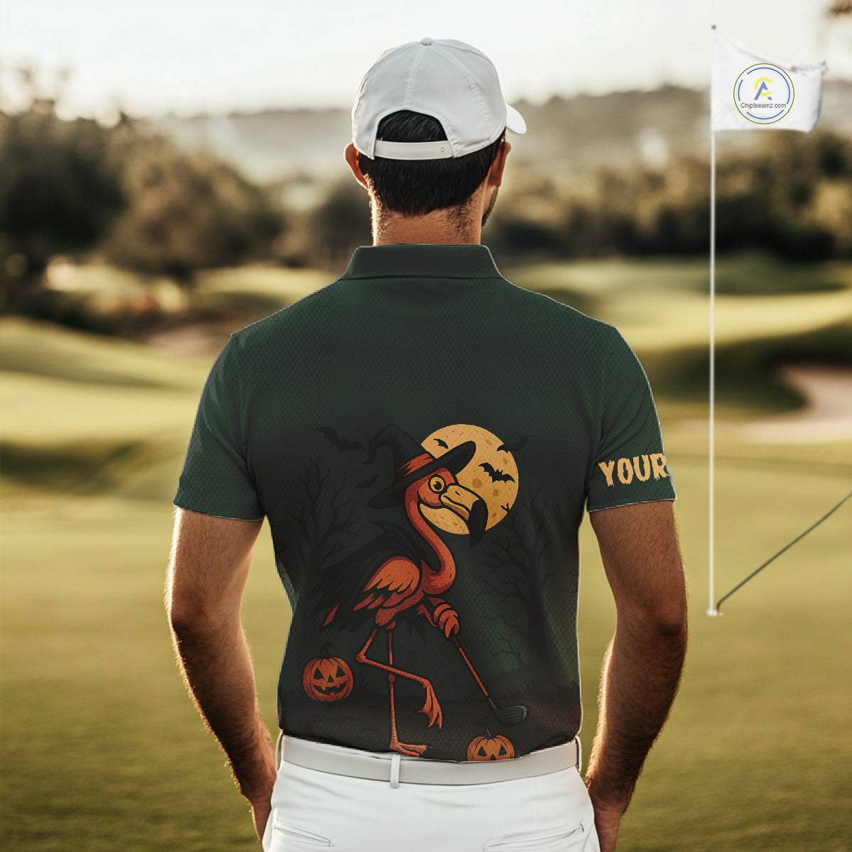 Halloween flamingo Mens golf polo shirt custom Halloween golf tops for men, unique golf gifts NQS10378