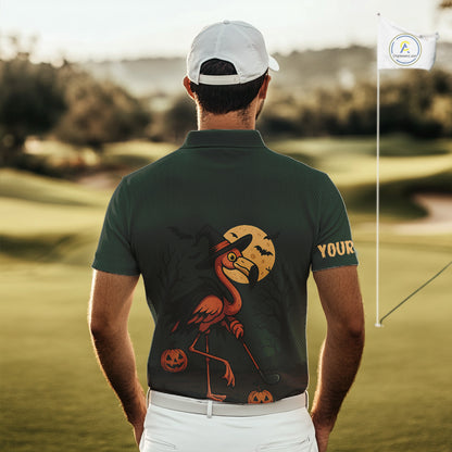 Halloween flamingo Mens golf polo shirt custom Halloween golf tops for men, unique golf gifts NQS10378