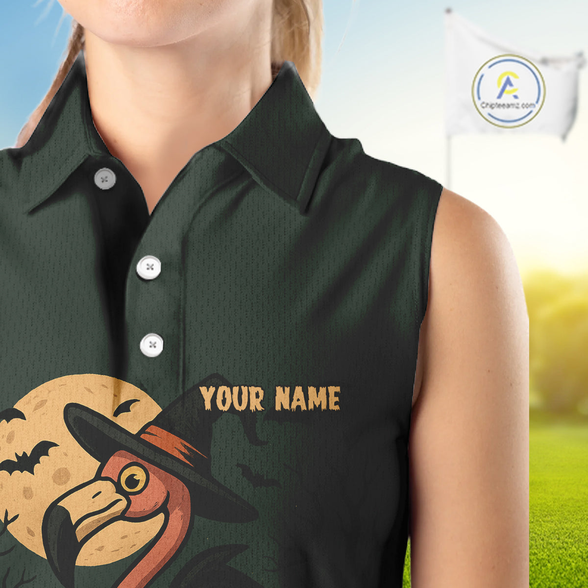 Halloween flamingo Mens golf polo shirt custom Halloween golf tops for men, unique golf gifts NQS10378
