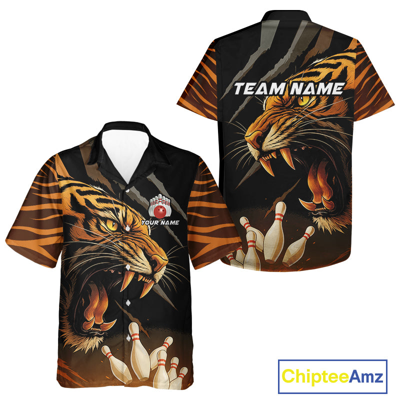 Tiger Bowling Hawaiian Shirt custom bowling team button up shirt, bowling uniform NQS10338