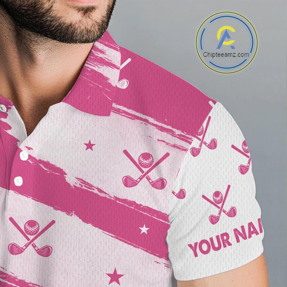 Pink American Flag Men golf polo shirt custom patriotic golf outfits men, cool golf gifts NQS10092