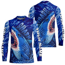 Load image into Gallery viewer, Blue Ocean Sea camo angry Shark fishing UV Protection shirts custom name Shark fishing jerseys NQS10419