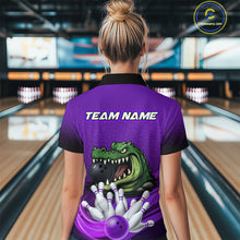 Load image into Gallery viewer, Funny Purple Alligator Bowling Polo, Quarter Zip shirts for Women Custom Team bowling league jersey NQS10631