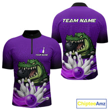Load image into Gallery viewer, Funny Purple Alligator Bowling Polo, Quarter Zip shirts for Men Custom Team bowling league jersey NQS10631