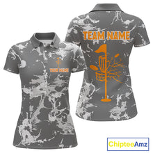 Load image into Gallery viewer, Gray Camo Orange Disc Golf basket Womens Disc golf polo shirt Custom team disc golf jerseys NQS9975