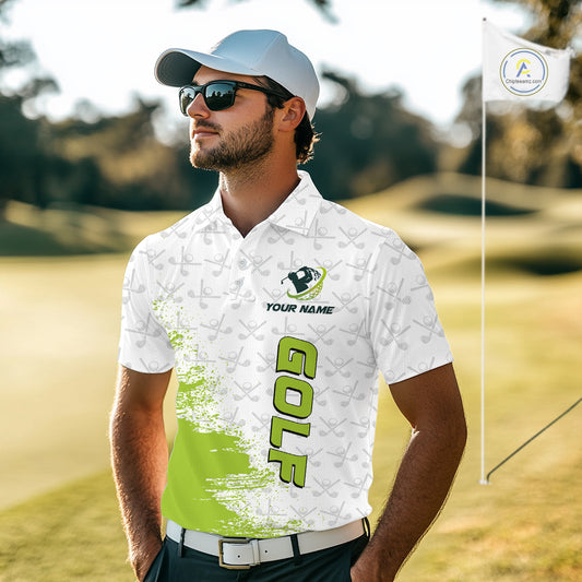 Green and White golf camo Men golf polo shirts custom golf wear for mens, best golf gifts NQS10170