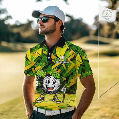 Green and Yellow camo funny golf ball Mens golf polo shirts custom team golf outfits for men NQS10176