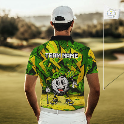 Green and Yellow camo funny golf ball Mens golf polo shirts custom team golf outfits for men NQS10176