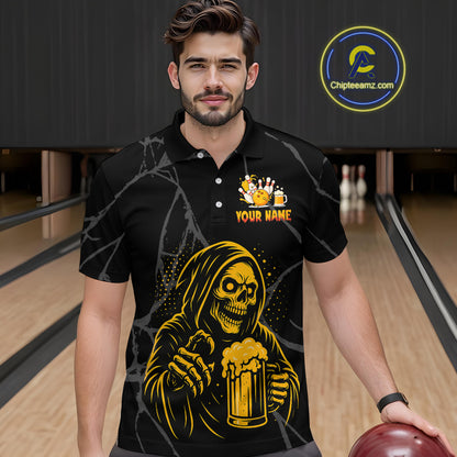 Bowling And Beer Custom Skull Bowling Shirts For Men, Halloween Bowling Outfits NQS10518
