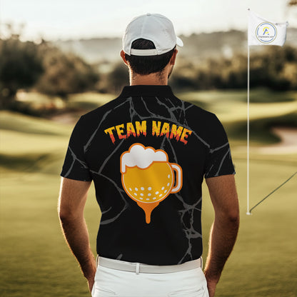Golf and beer Mens golf polo shirt Custom black and gold skull mens golf attire Halloween golf outfit NQS10519