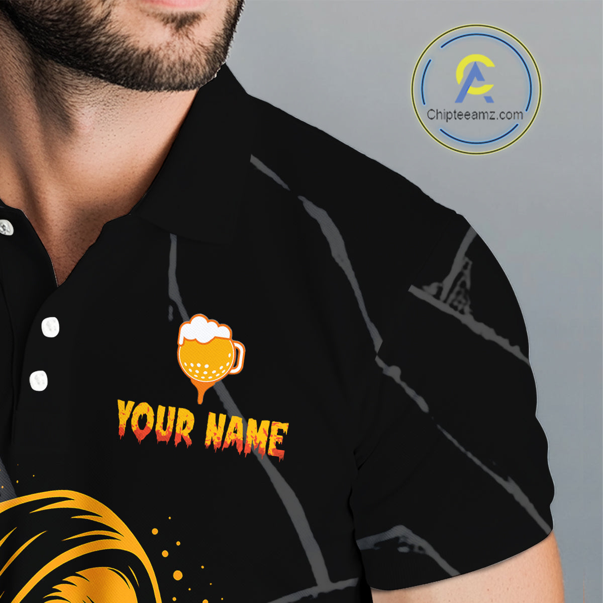 Golf and beer Mens golf polo shirt Custom black and gold skull mens golf attire Halloween golf outfit NQS10519