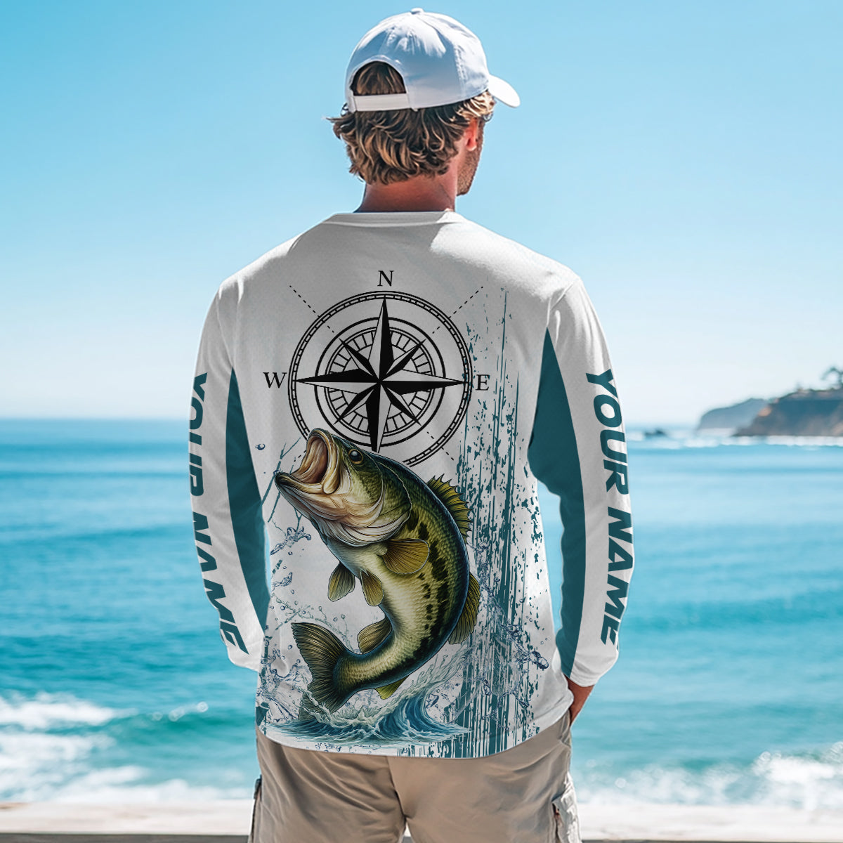 Largemouth Bass fishing compass Custom name sun protection Bass fishing tournament shirts NQS10582