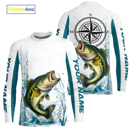 Largemouth Bass fishing compass Custom name sun protection Bass fishing tournament shirts NQS10582