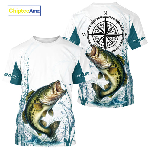 Largemouth Bass fishing compass Custom name sun protection Bass fishing tournament shirts NQS10582
