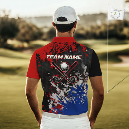 Red, White and Blue Golf Polo shirts for Men Custom Patriotic Gift For Golfers, Mens golf outfit NQS10590