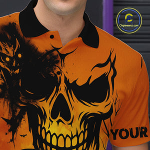 Custom Skull Bowling Jerseys For Men Bowling Team Polo, Quarter Zip Shirts Halloween Outfits NQS10618