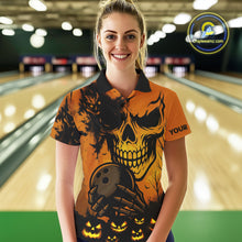 Load image into Gallery viewer, Custom Skull Bowling Jerseys For Women Bowling Team Polo, Quarter Zip Shirts Halloween Outfits NQS10618