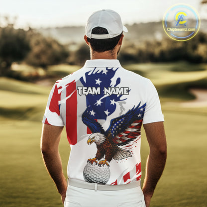 Red, White and Blue American Flag Eagle Mens Golf Polo Shirts Custom Patriotic Golf attire For Men NQS10640
