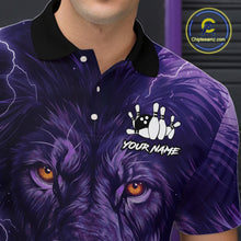 Load image into Gallery viewer, Purple Lightning thunder Flame Lion Bowling Polo, 1/4 Zip shirts for Men Custom bowling team jerseys NQS10175