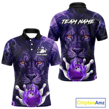 Load image into Gallery viewer, Purple Lightning thunder Flame Lion Bowling Polo, 1/4 Zip shirts for Men Custom bowling team jerseys NQS10175