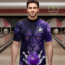 Load image into Gallery viewer, Purple Lightning thunder Flame Lion Bowling Polo, 1/4 Zip shirts for Men Custom bowling team jerseys NQS10175