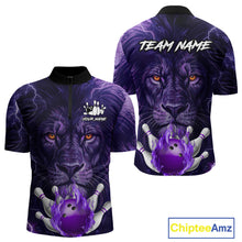 Load image into Gallery viewer, Purple Lightning thunder Flame Lion Bowling Polo, 1/4 Zip shirts for Men Custom bowling team jerseys NQS10175