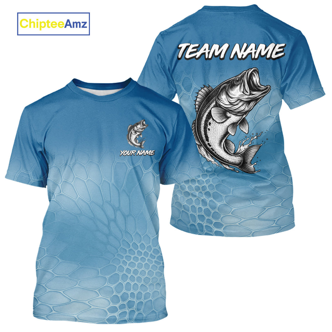 Blue Camo Largemouth Bass fishing sun shirts custom name Bass fishing jerseys for men, women NQS10330