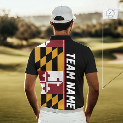 Maryland Flag black Men golf polo shirt Custom Patriotic Mens Golf attire For team, golfing gifts NQS10188