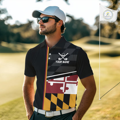 Maryland Flag black Men golf polo shirt Custom Patriotic Mens Golf attire For team, golfing gifts NQS10188
