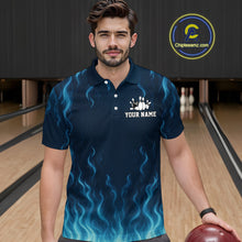 Load image into Gallery viewer, Blue flame lightning thunder Bowling polo, quarter zip shirts for men custom Bowling team jerseys NQS10387