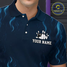 Load image into Gallery viewer, Blue flame lightning thunder Bowling polo, quarter zip shirts for men custom Bowling team jerseys NQS10387