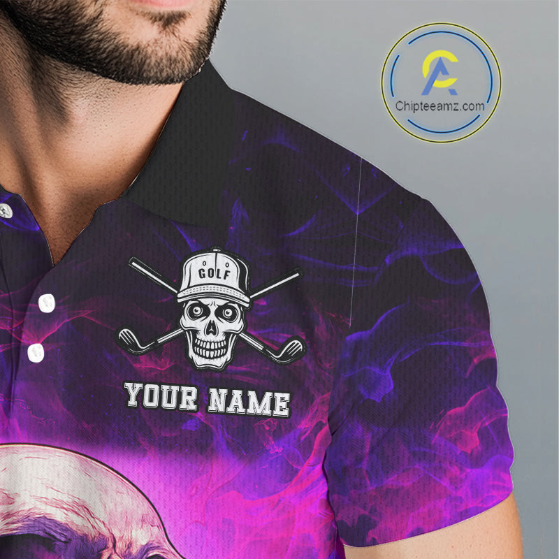 Custom Pink Flame Golf skull Halloween Mens golf polo shirt, Personalized Team Skull golf outfit NQS10400