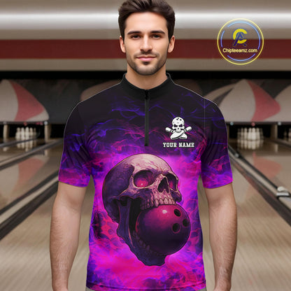 Custom Pink Flame Skull Halloween Bowling Shirts For Men, Personalized Team Bowling Jersey outfit NQS10401