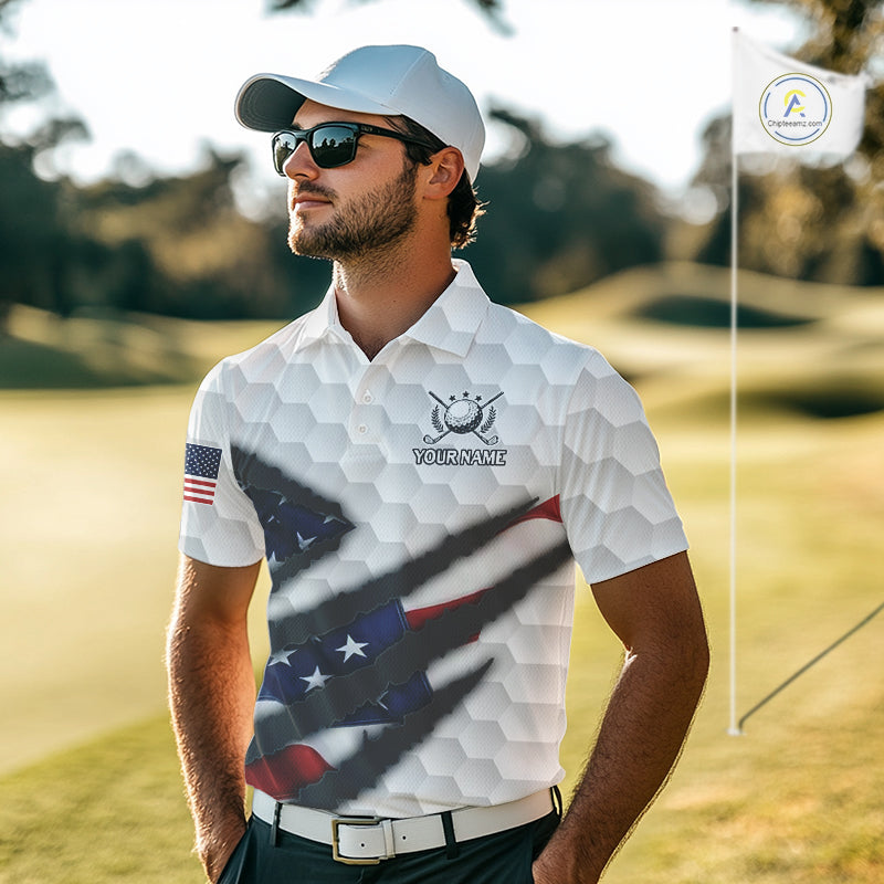 Personalized American Flag Golf polo shirt For Men Custom Patriotic Golf Gifts NQS10428