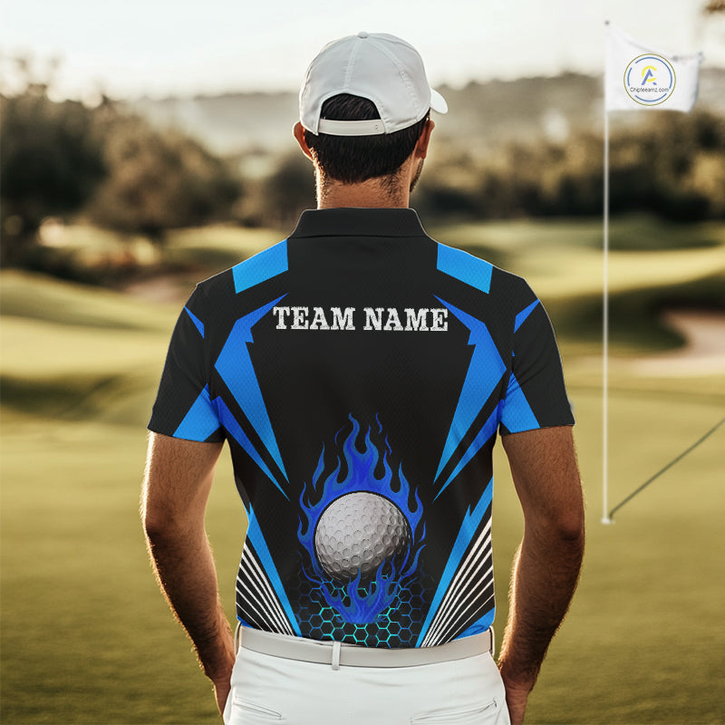 Black and Blue Flame Golf Ball Mens golf polo shirts custom golf attire for men, best golf gifts NQS10448