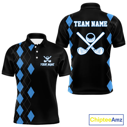 Black and Blue argyle polo shirts personalized golf shirts for men, team golf outfit NQS11403