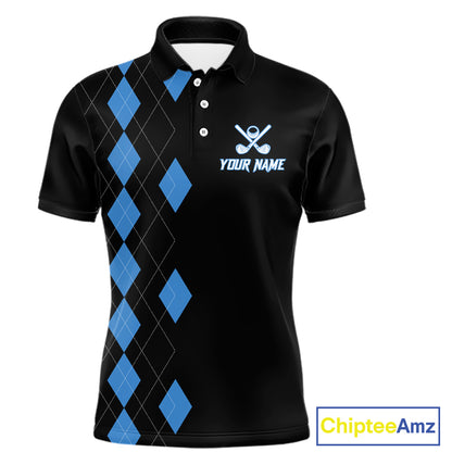 Black and Blue argyle polo shirts personalized golf shirts for men, team golf outfit NQS11403