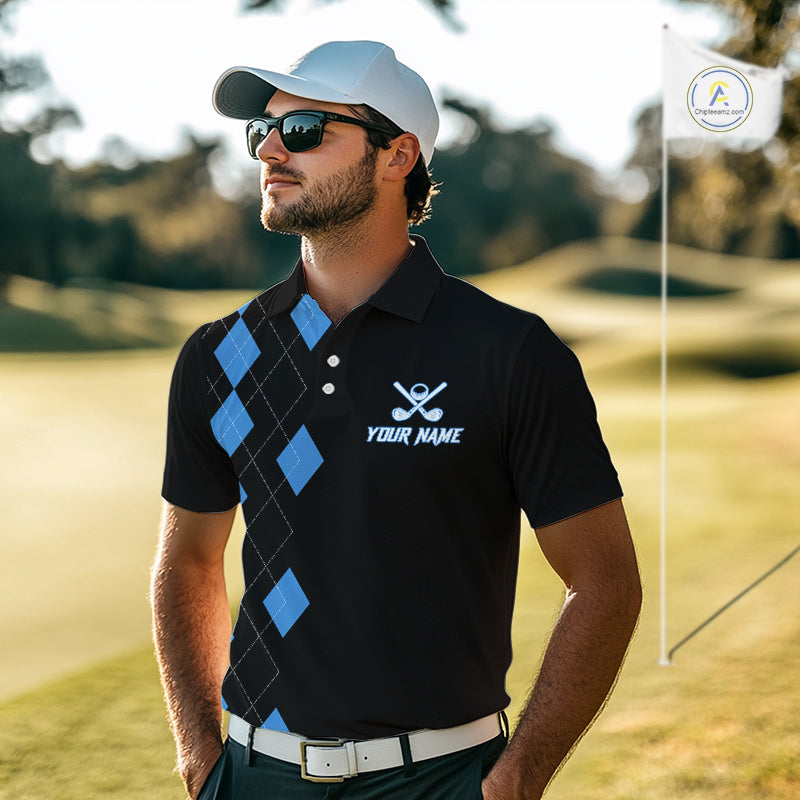 Black and Blue argyle polo shirts personalized golf shirts for men, team golf outfit NQS11403