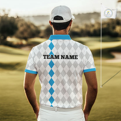 Custom Blue and White argyle pattern Golf Polo Shirts For Men, personalized team mens golf outfit NQS11210