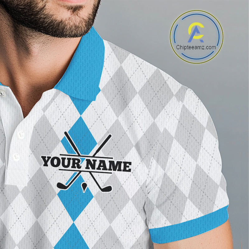 Custom Blue and White argyle pattern Golf Polo Shirts For Men, personalized team mens golf outfit NQS11210
