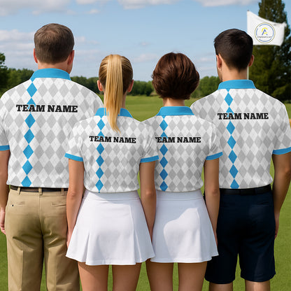 Custom Blue and White argyle pattern Golf Polo Shirts For Men, personalized team mens golf outfit NQS11210
