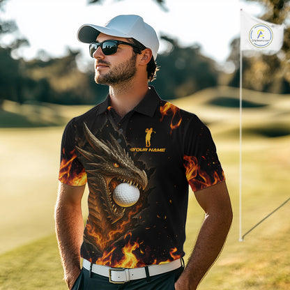 Flame Dragon Golf Polo Shirts For Men Custom Dragon team mens golf outfits, cool golf gifts NQS10861