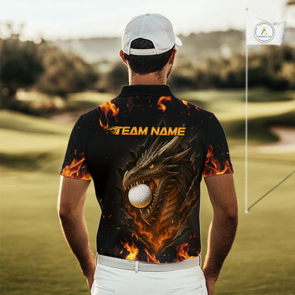 Flame Dragon Golf Polo Shirts For Men Custom Dragon team mens golf outfits, cool golf gifts NQS10861