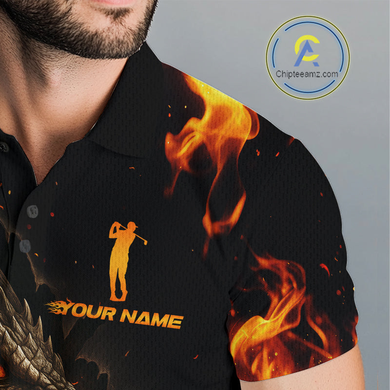 Flame Dragon Golf Polo Shirts For Men Custom Dragon team mens golf outfits, cool golf gifts NQS10861