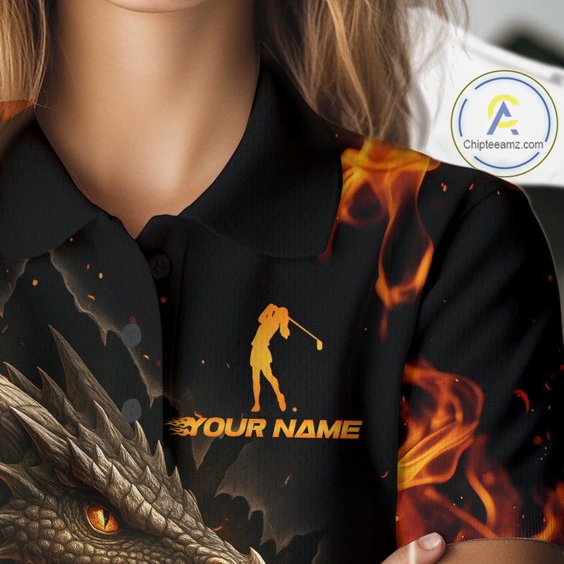 Flame Dragon Golf Polo Shirts For Women Custom Dragon team ladies golf outfits, cool golf gifts NQS10861