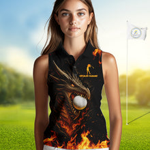 Load image into Gallery viewer, Flame Dragon Sleeveless Golf Polo Shirt Custom Dragon team ladies golf outfits, cool golf gifts NQS10861