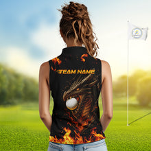 Load image into Gallery viewer, Flame Dragon Sleeveless Golf Polo Shirt Custom Dragon team ladies golf outfits, cool golf gifts NQS10861