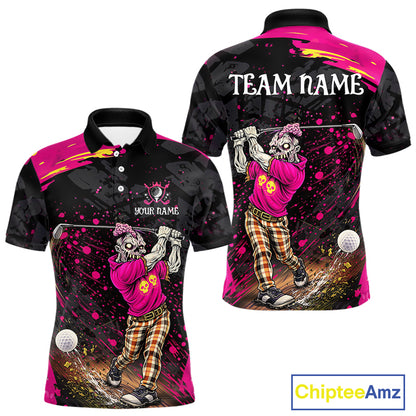 Black and Pink Funny zombie Golf Polo shirts for Men Custom team golf shirts, funny golf polos NQS11443