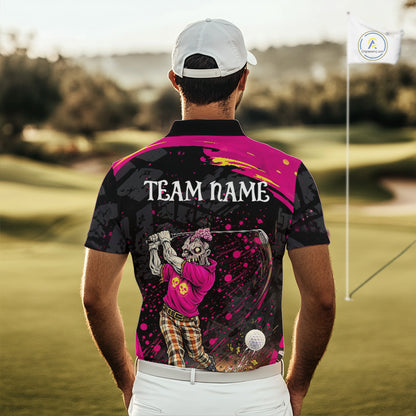 Black and Pink Funny zombie Golf Polo shirts for Men Custom team golf shirts, funny golf polos NQS11443